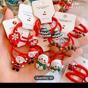 Festive Red Christmas Hair Ties for Kids